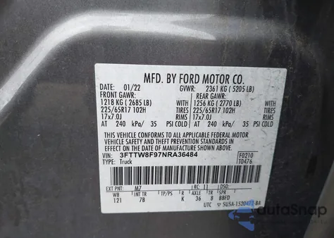 2022 Ford Maverick Xlt из США, поврежденный, VIN 3FTTW8F97NRA36484